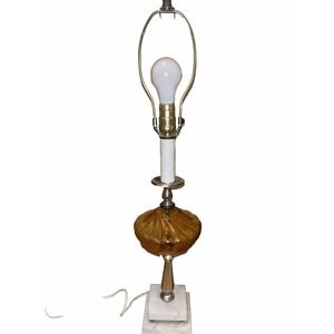 MCM Working Table Lamp With Amber Orb And Double Italian Marble Base